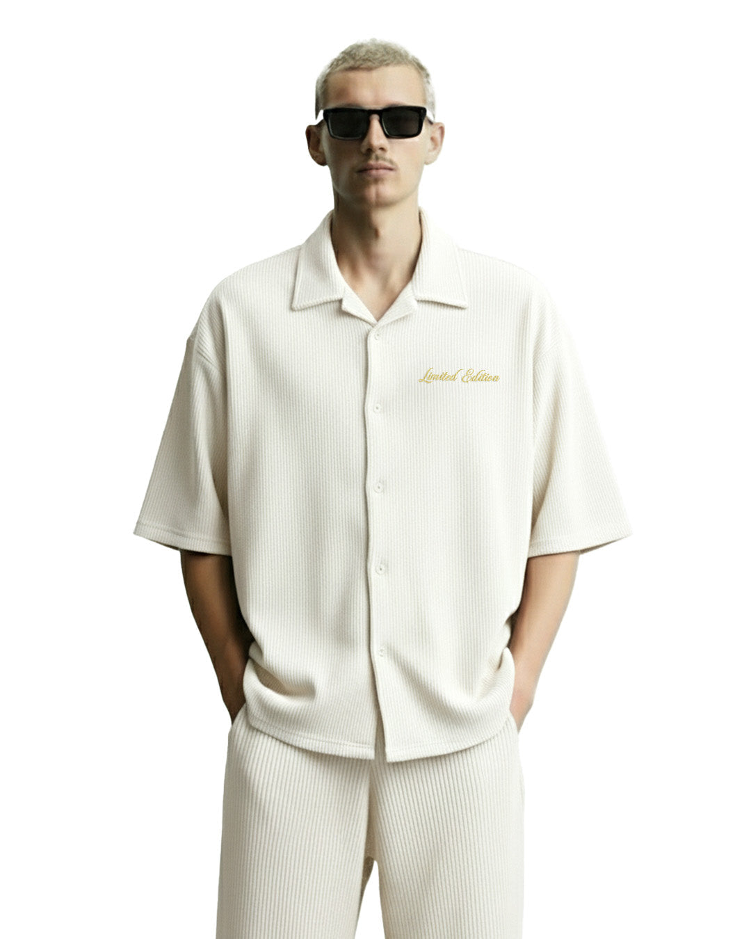 WildFlex Premium Cream Textured Ribbed Cotton Shirt