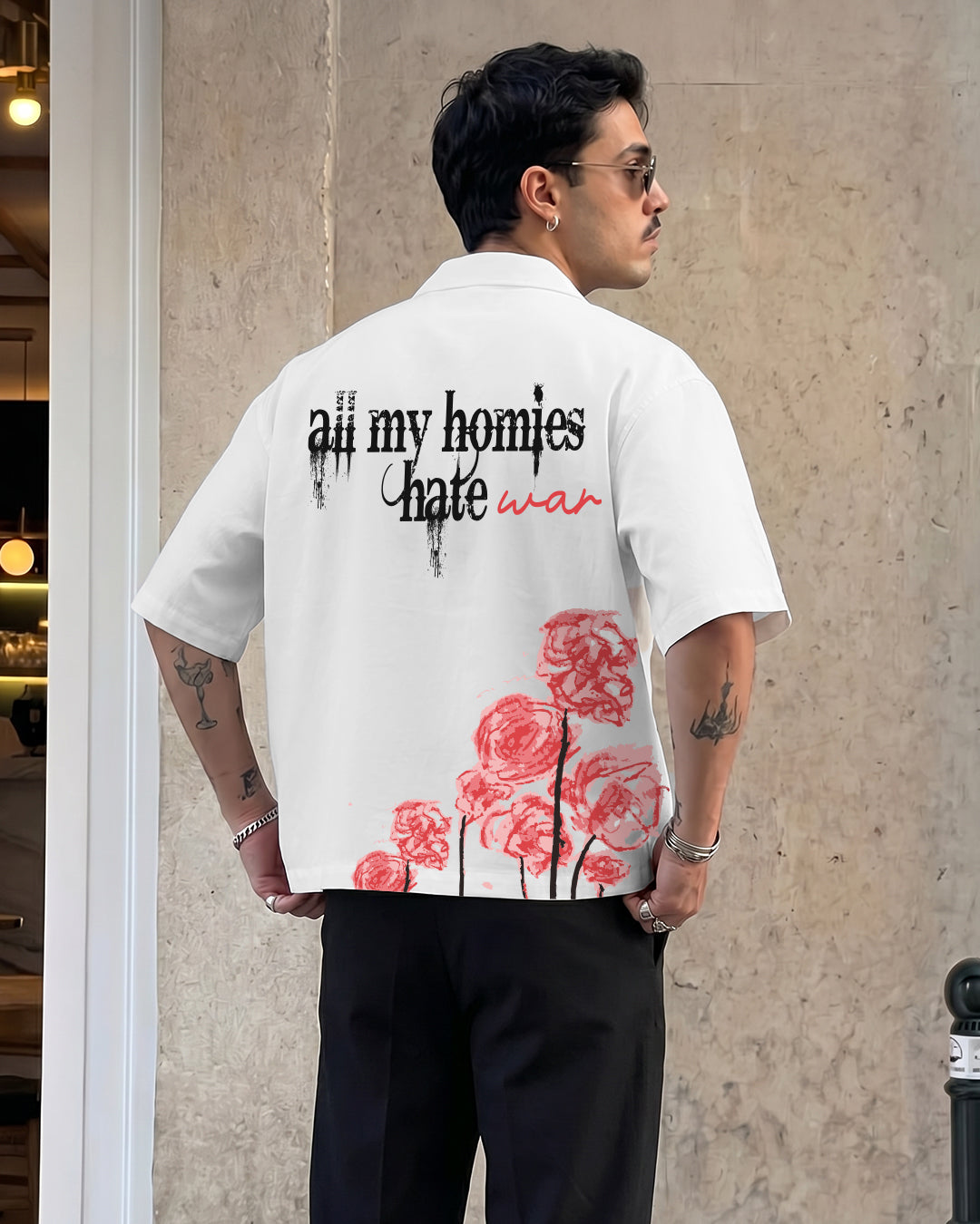 WildFlex Premium Hate War Half Sleeve Cotton Shirt for Men