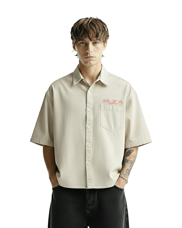WildFlex Premium Unbothered Cream Half Sleeve Denim Shirt for Men